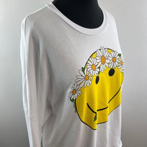 Lauren Moshi White Yellow Sweatshirt Happy Daisy Peace Crew Neck Sz Medium NEW - Picture 5 of 13